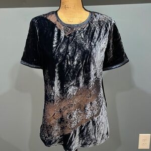 Donna Karan Black and Gray Sheer Velvet Blouse